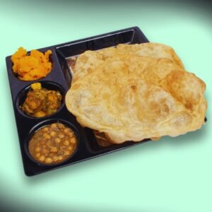 Halwa Poori (2 Poori with halwa, channa and aloo bhujia)