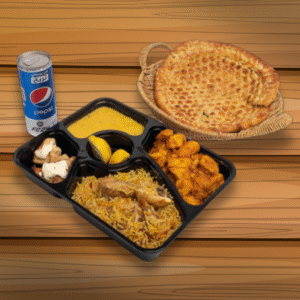 Deal #4 - Chicken Biryani 1 Pec, Chicken Handi, (2) Pec BBQ Chicken Malai Boti, Mix Dal, (1) Roghni Naan (1) Soft Drink, Raita,